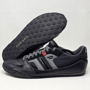 Diesel Gunner Mens Size 47 US 13 Leather  Casual Sneaker Black White Y2K Shoes